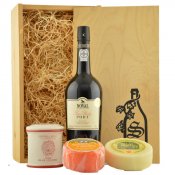Pack V Noval Port & 3 Assorted Cheeses in Wood Gift Box N.V.